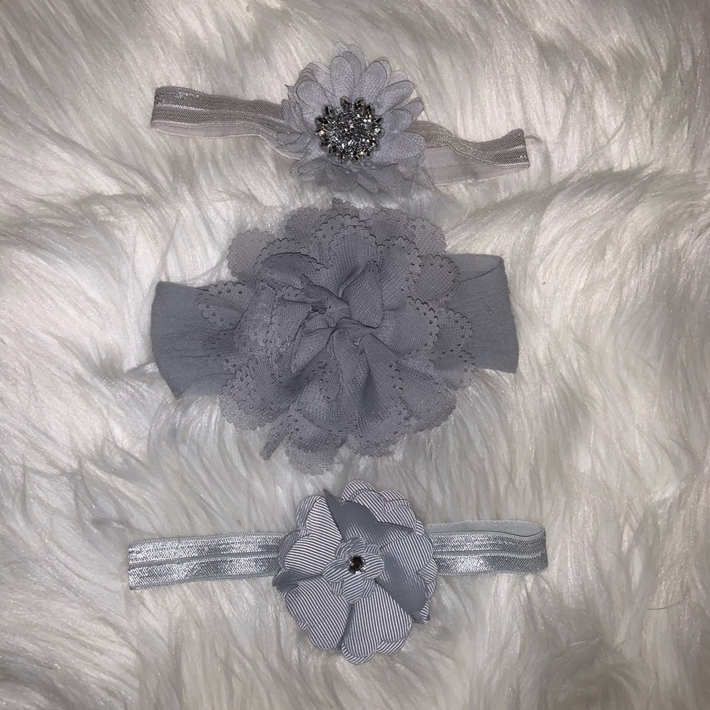 3 grey baby headbands
